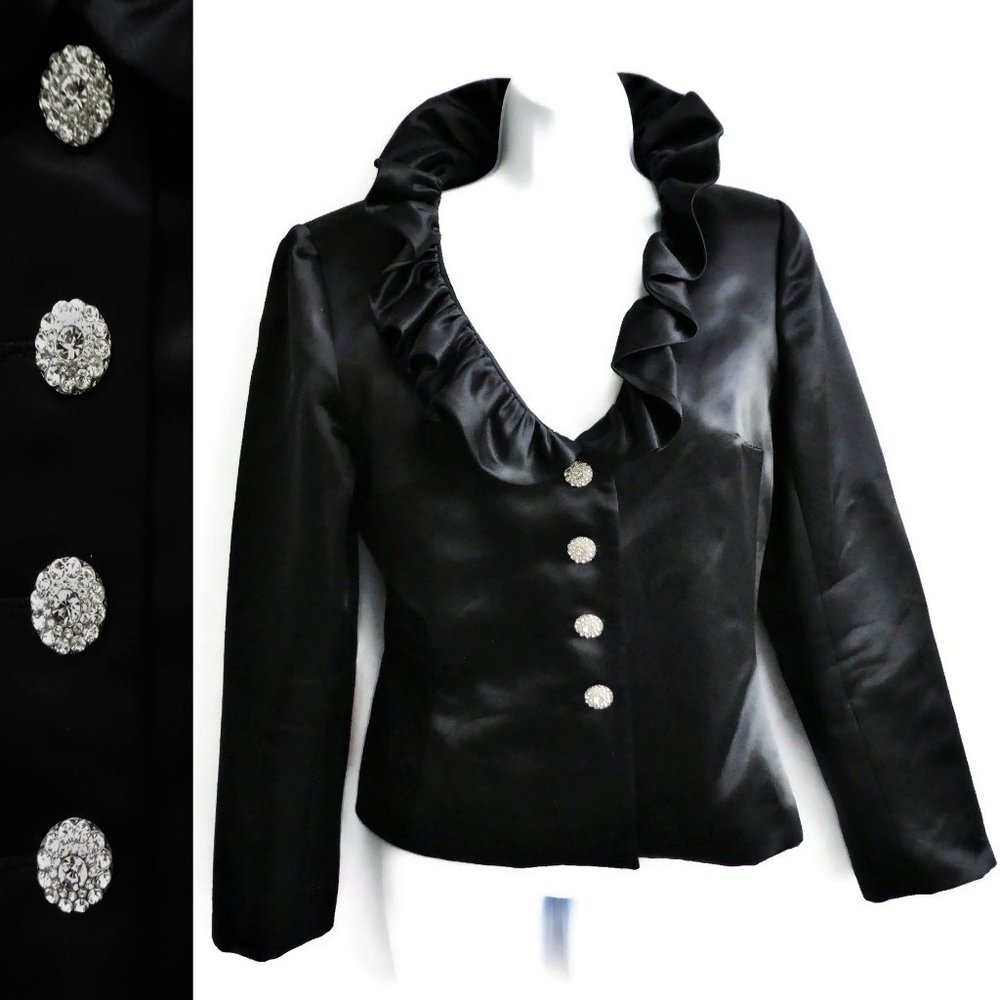 SiLK Vintage 90s Kay Unger Blazer Blouse Elegant Evening Liquid Satin Ruffle M